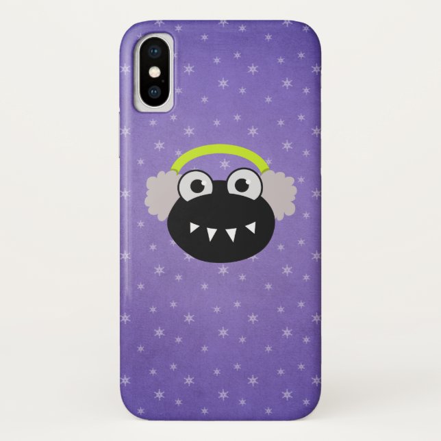 Purple Cute Cartoon Bug Earflaps Winter Case-Mate iPhone Case (Back)