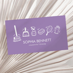 Purple Cute Cleaning Tools Custom Business Card