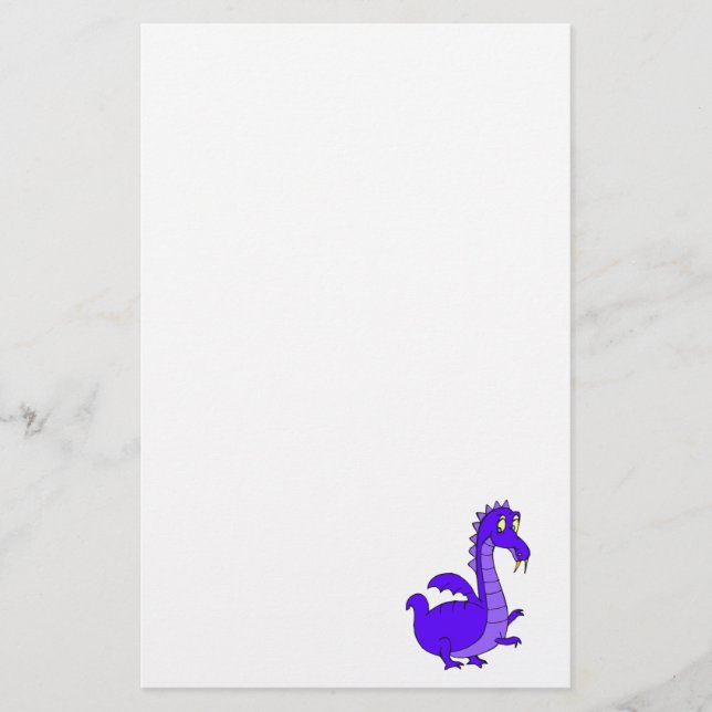 Purple Cute Cuddly Dragon Stationery (Front)