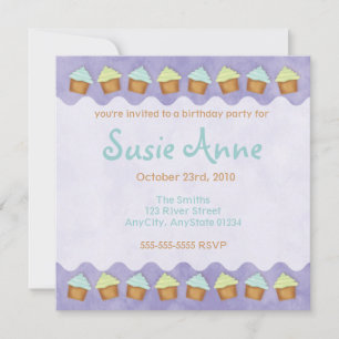 Purple Cute Cupcakes Invitation