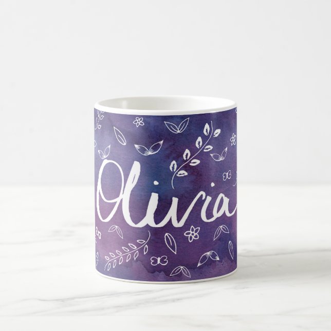 Purple Cute Floral Name Personalised Mug (Center)
