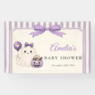 Purple Cute Ghost Halloween Baby Shower Banner