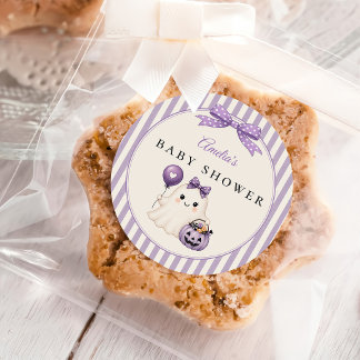 Purple Cute Ghost Halloween Baby Shower Classic Round Sticker