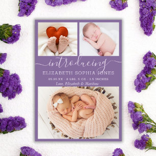 Purple Cute Girl Birth Announcement Photo Collage