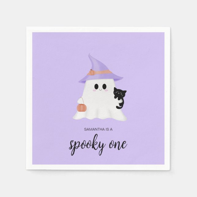 Purple Cute Halloween First Birthday Party Napkin (Front)
