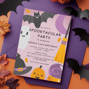 Purple Cute Halloween Kids Birthday Invitation