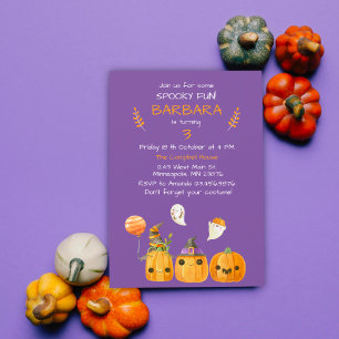 Purple Cute Halloween Theme Kids Birthday Party  Invitation