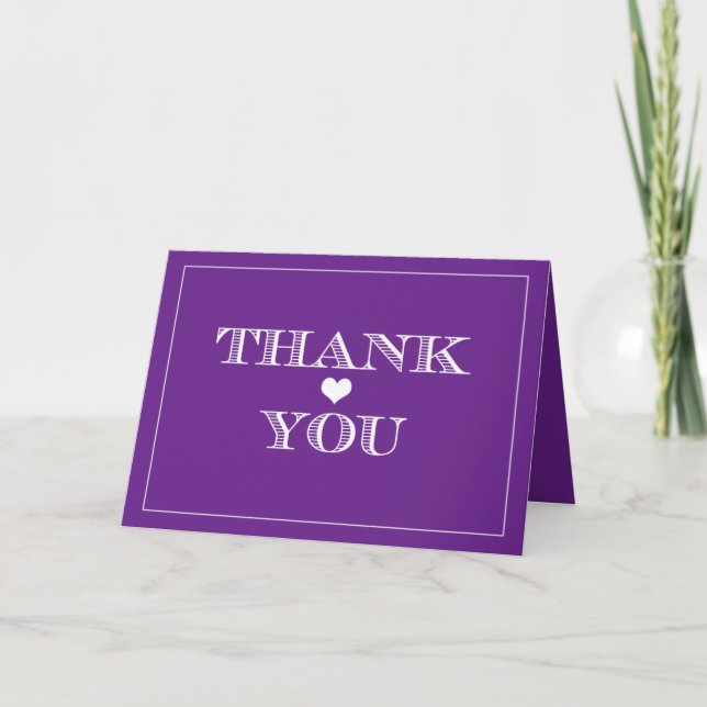 Purple Cute Heart Wedding Thank You Cards (Front)