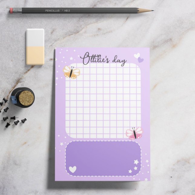 Purple Cute Hearts Stars Butterflies Add Name Post-it Notes (Creator Uploaded)