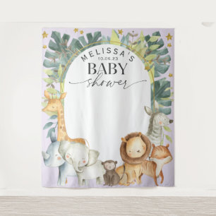 Purple cute jungle baby animals shower backdrop tapestry