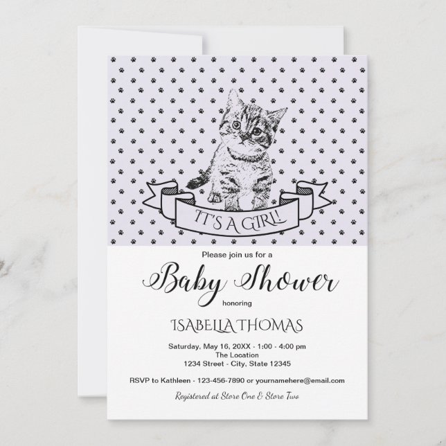 Purple Cute Kitten Baby Shower Invitation (Front)