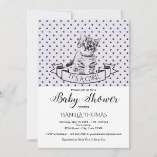 Purple Cute Kitten Baby Shower Invitation