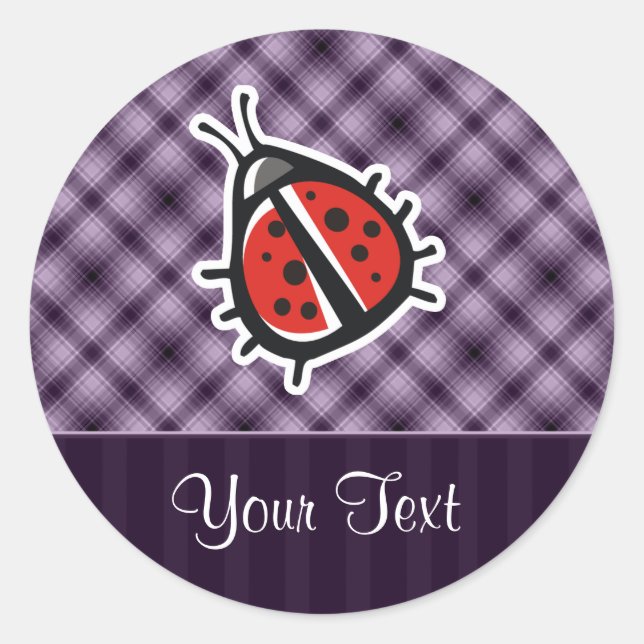 Purple Cute Ladybug Classic Round Sticker (Front)