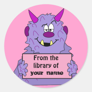 Purple Cute Monster Kids Personalised Book Labels