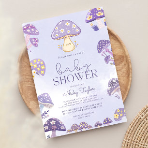 Purple Cute Mushroom Baby Shower Invitation