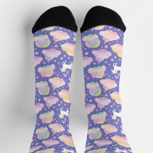 Purple Cute Rainbow unicorn birthday girls kids Socks