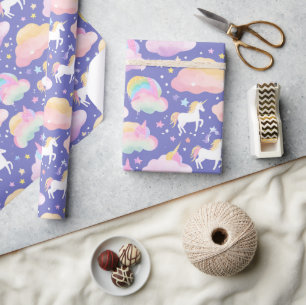 Purple Cute Rainbow unicorn birthday girls  kids Wrapping Paper