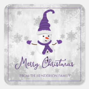 Purple Cute Snowman Christmas Sticker