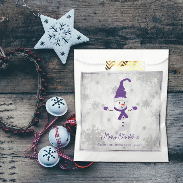 Purple Cute Snowman Favour Bag (Purple Cute Snowman Favor Bag)