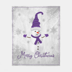 Purple Cute Snowman Holiday Fleece Blanket
