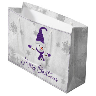 Purple Cute Snowman Holiday Gift Bag