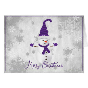 Purple Cute Snowman Holiday Greeting Card