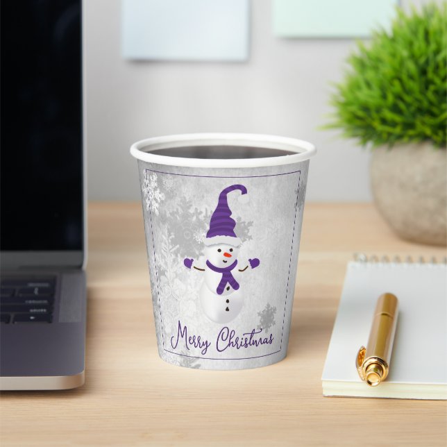 Purple Cute Snowman Holiday Paper Cup (Insitu)