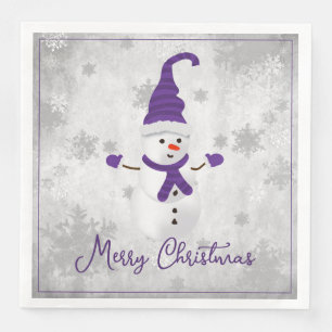 Purple Cute Snowman Holiday Paper Napkin