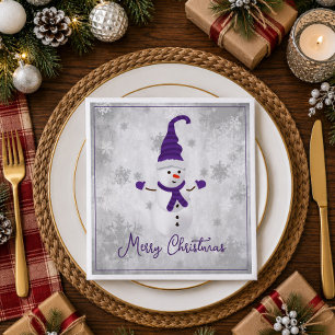 Purple Cute Snowman Holiday Paper Napkin