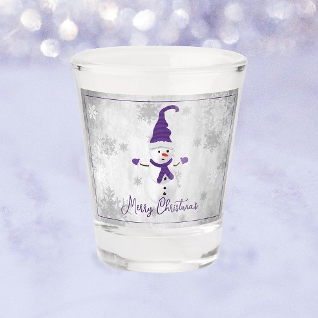 Purple Cute Snowman Holiday Shot glass (Purple Cute Snowman Holiday Shot Glass)