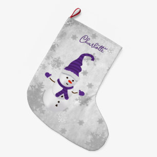 Purple Cute Snowman Holiday Stocking