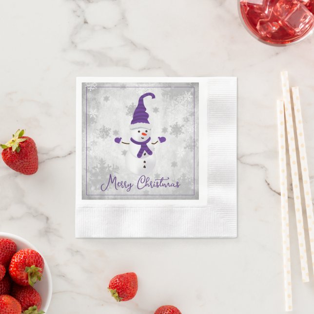 Purple Cute Snowman Paper Napkin (Insitu)