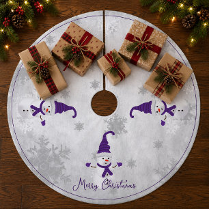 Purple Cute Snowman Tree Skirt
