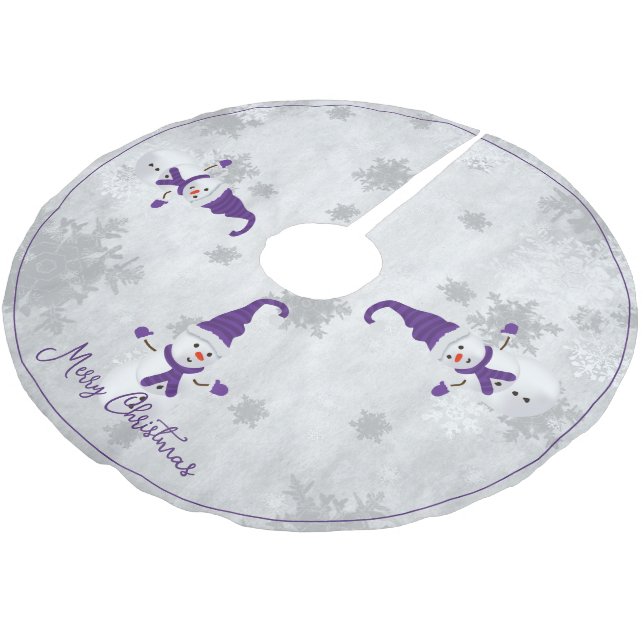 Purple Cute Snowman Tree Skirt (Angled)