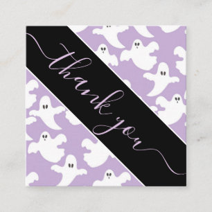 Purple Cute Spooky Ghost Pattern Thank U Halloween Square Business Card