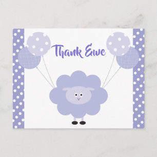 Purple Cute Sweet Lamb, Baby Shower Thank You Postcard