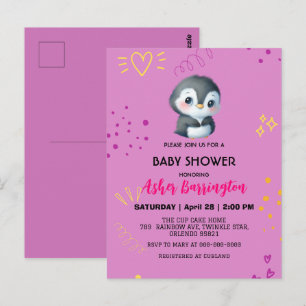 Purple Cute sweet penguin Lovely baby shower kids Postcard