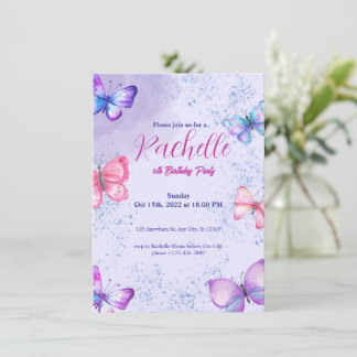 Purple Cute Watercolor Birthday Invitation Card
