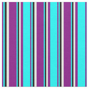 Purple, Cyan, Black, and Mint Cream Stripes Fabric
