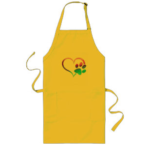 Purple Cyan Dog paw Print Heart  Long Apron