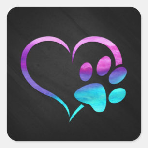 Purple Cyan Dog paw Print Heart  Square Sticker