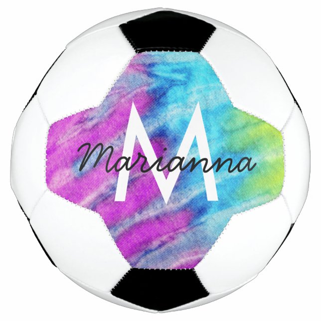 Purple Cyan Tie Dye Name and Initial Personalised Football (Front)
