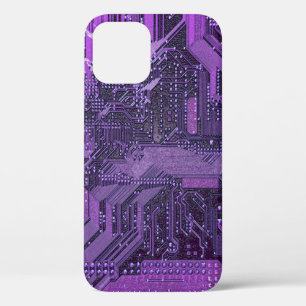 Purple Cyber Circuit Board Tech Art Electronics iPhone 12 Case