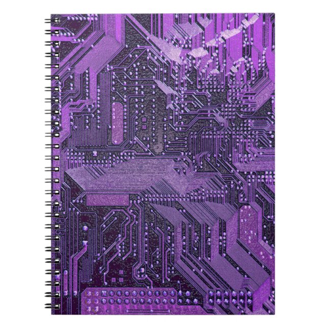 Purple Cyber Circuit Board Tech Art Electronics Notebook (Front)