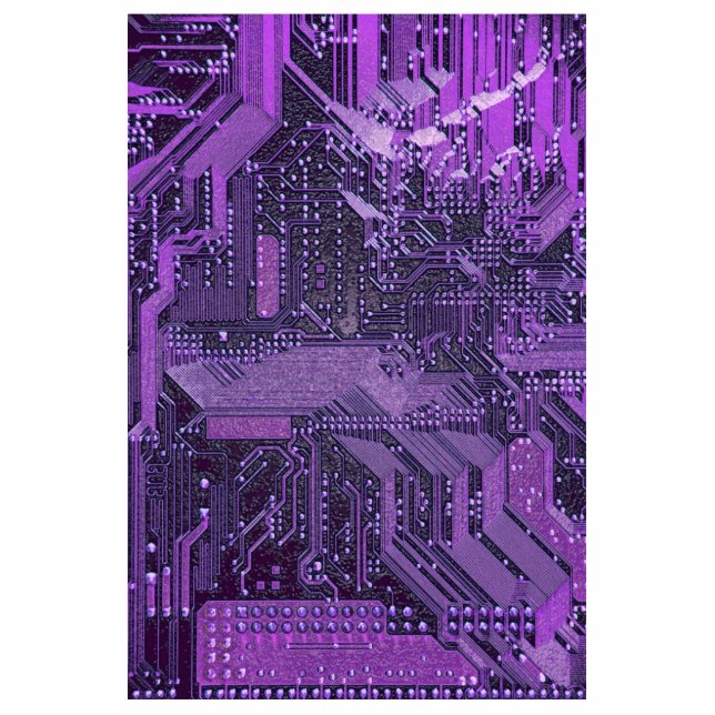 Purple Cyber Circuit Board Tech Art Electronics Photo Sculpture Magnet (Front)
