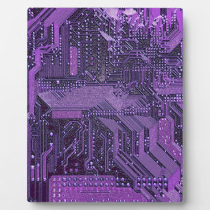 Purple Cyber Circuit Board Tech Art Electronics Plaque