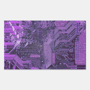 Purple Cyber Circuit Board Tech Art Electronics Rectangular Sticker