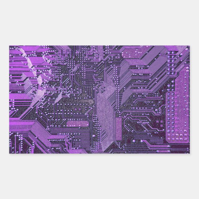 Purple Cyber Circuit Board Tech Art Electronics Rectangular Sticker (Front)