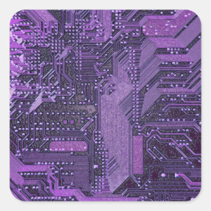Purple Cyber Circuit Board Tech Art Electronics Square Sticker