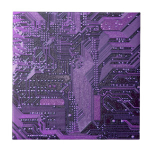 Purple Cyber Circuit Board Tech Art Electronics Tile